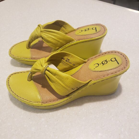 BORN B.O.C LEATHER SLIDES SLIP ON DRESS SANDALS SHOES Yellow WOMENS 7 - Picture 1 of 9